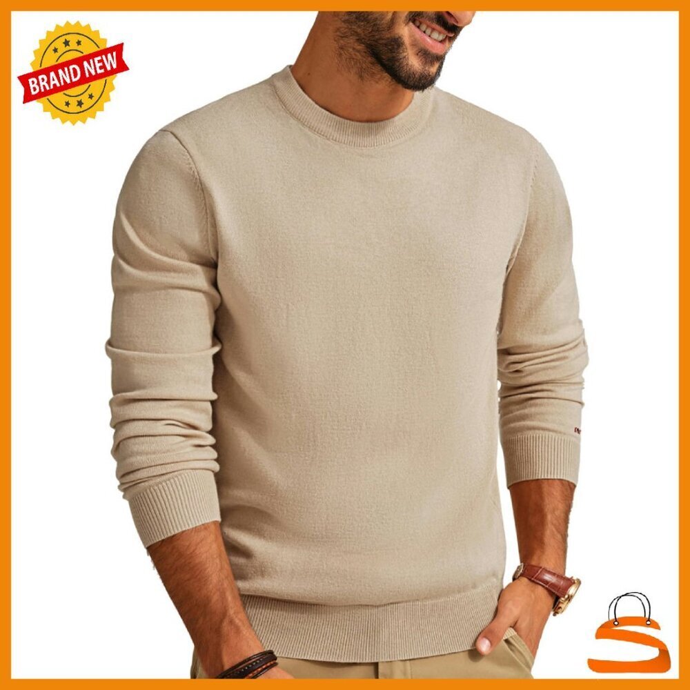Men's Wool Blend Crewneck Pullover Sweater Lightweight Knitted Long Sleeve